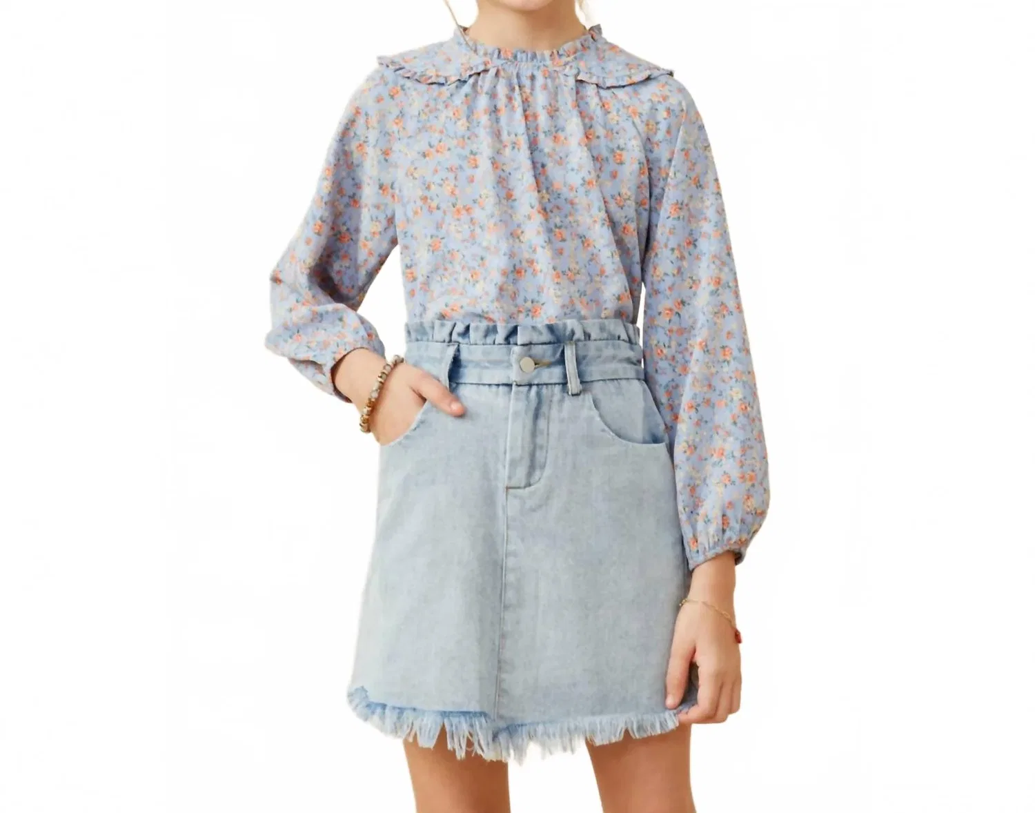 Детская юбка из денима с принтом Country Girl Jean Skirt Hayden LA, Light Wash