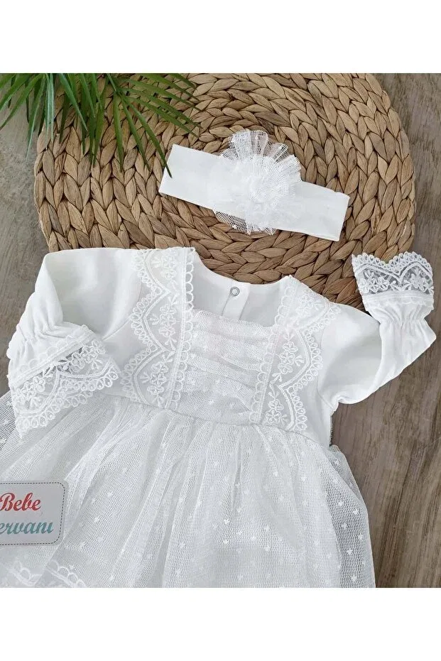 Детское платье для девочек кружевное с длинным рукавом Bebe Kervanı, White — фото 2