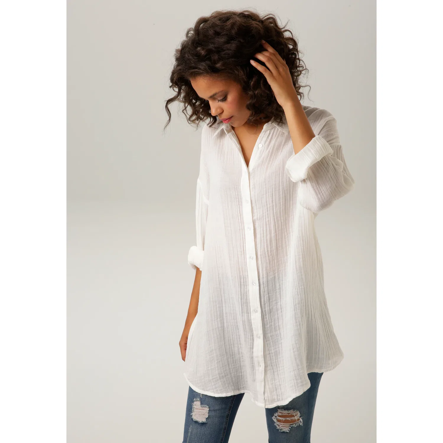 Женская блуза свободного кроя из муслина Aniston CASUAL, Off-White