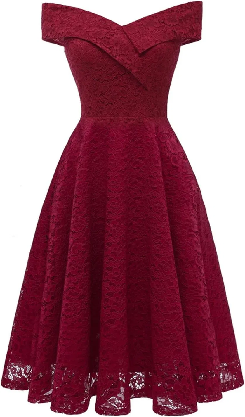 Женское коктейльное платье с кружевом A-силуэта, Lace Red