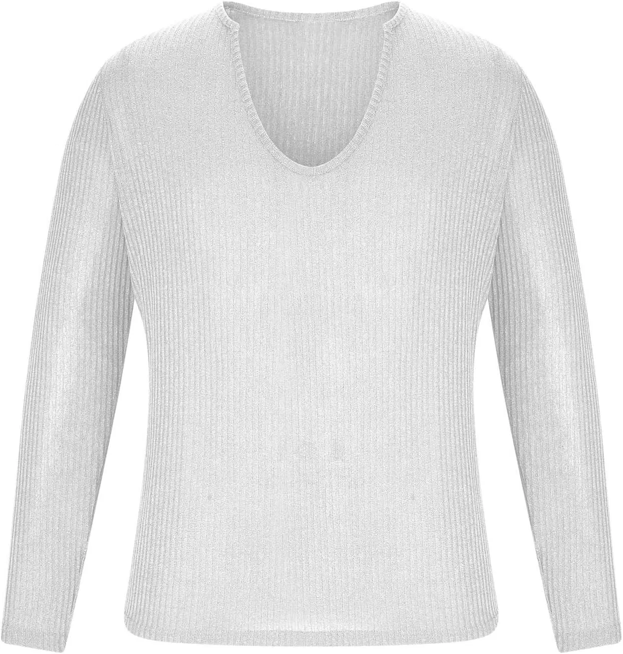 Мужская облегающая футболка с v-образным вырезом, Ribbed Knit, White — фото 3