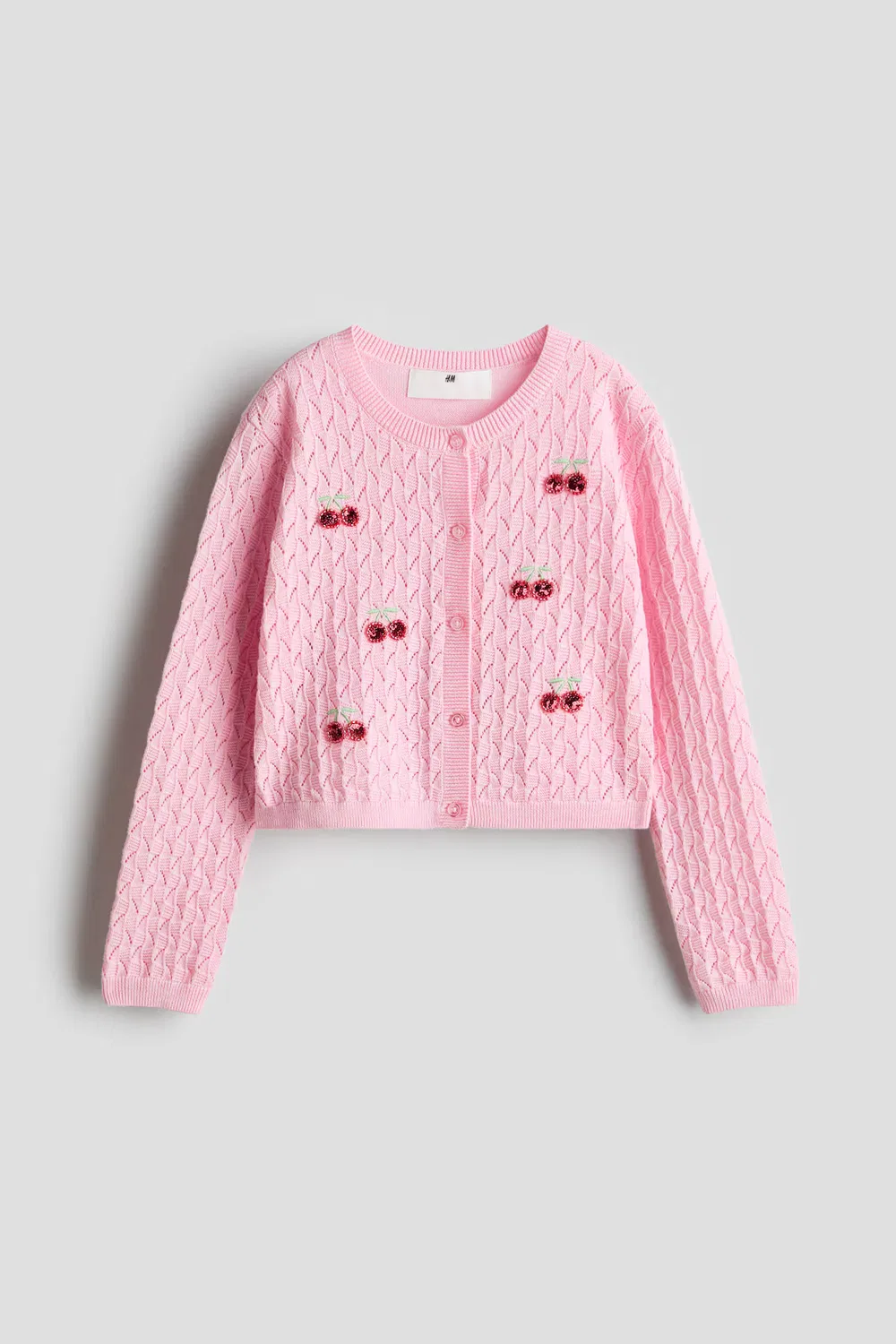 Вязаный кардиган ажурной вязки с декоративным узором H&M, Rosa/Kirschen