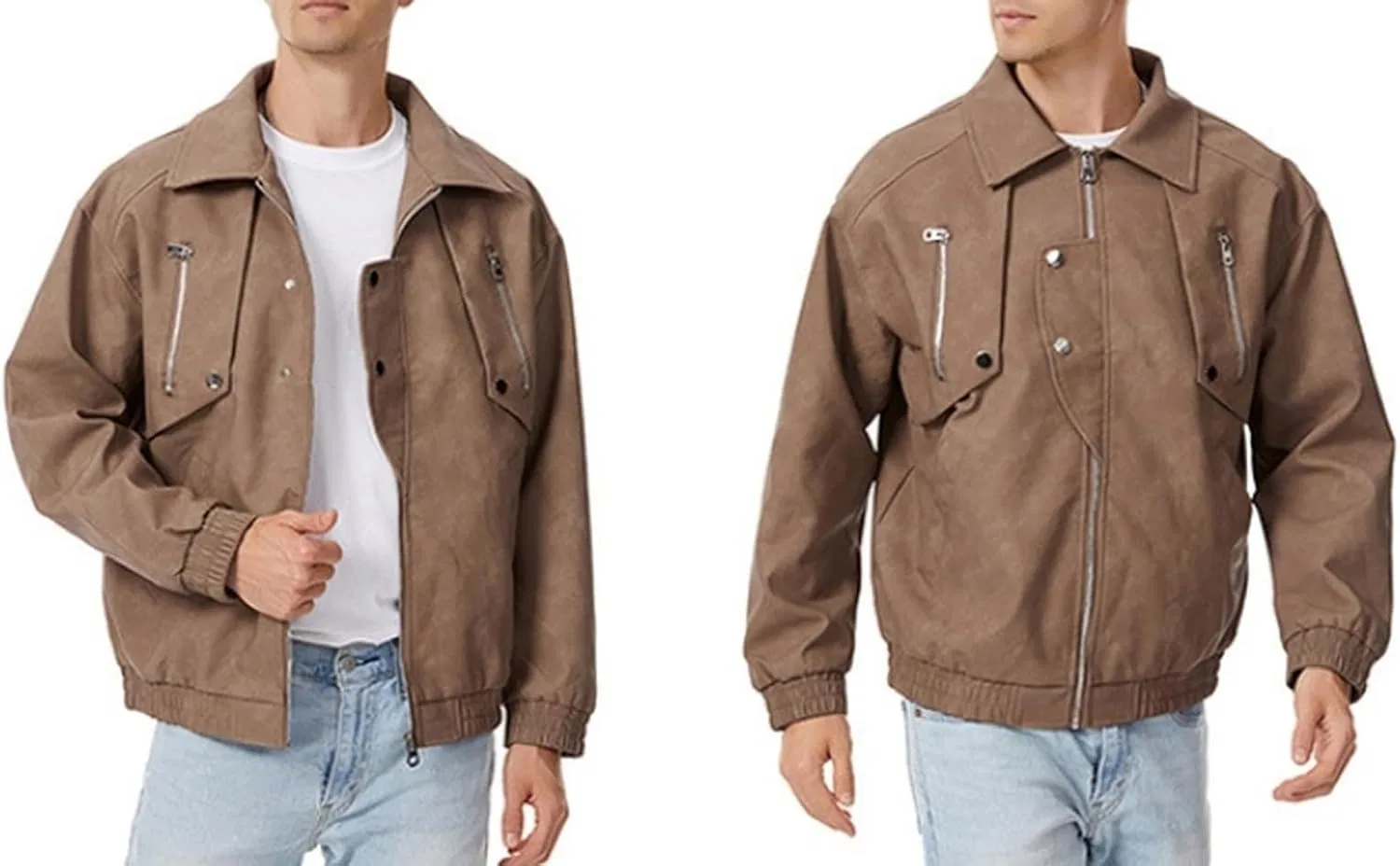 Мужское пальто-косуха из экокожи с лацканами, модель Aviator — фото 4