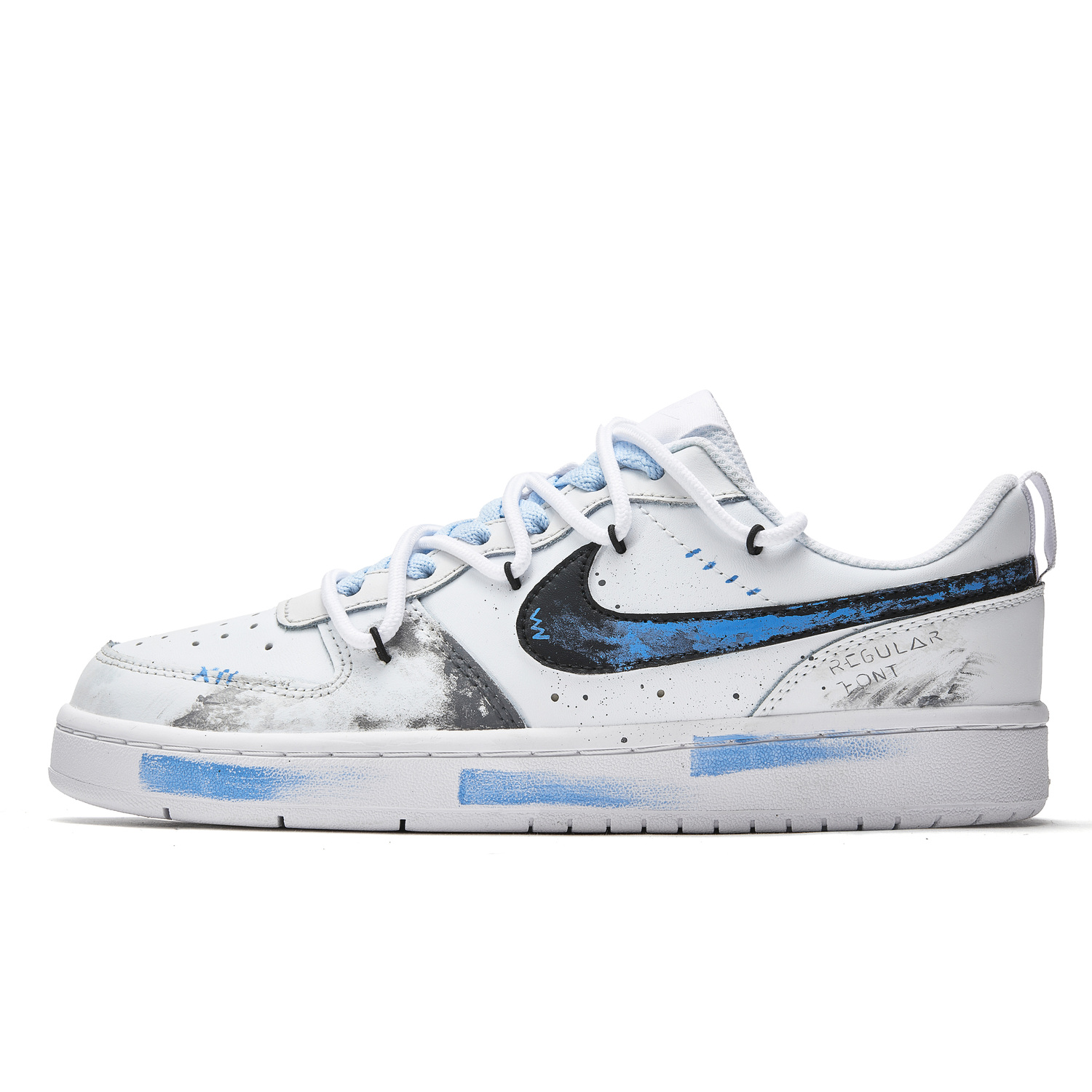 

Кроссовки Nike Court Borough Skateboard Shoes Women's Low-Top White Blue, Синий, Кроссовки Nike Court Borough Skateboard Shoes Women's Low-Top White Blue