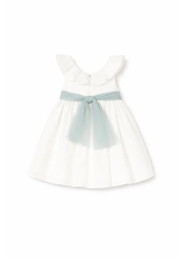 Платье с бантом и цветочной аппликацией Vestiti eleganti manica corta Mayoral Ivory, слоновая кость — фото 2