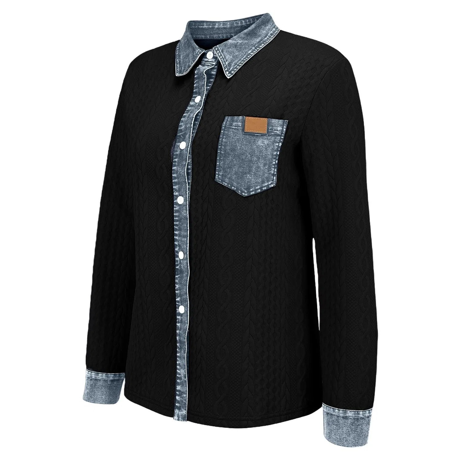 Женский джинсовый свитер с принтом Button Down, Nero Intenso — фото 4