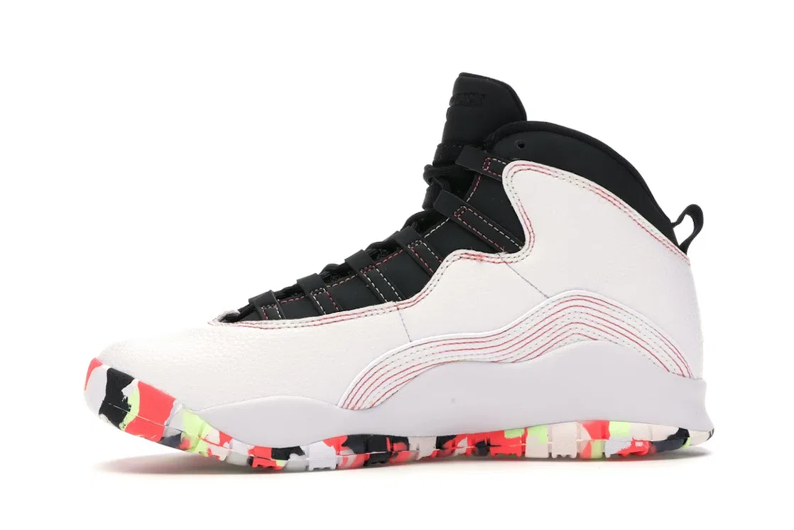 Детские кроссовки Lifestyle с яркой контрастной строчкой Jordan 10 Retro Jordan, White/Barely Volt-Black-Ember Glow — фото 3