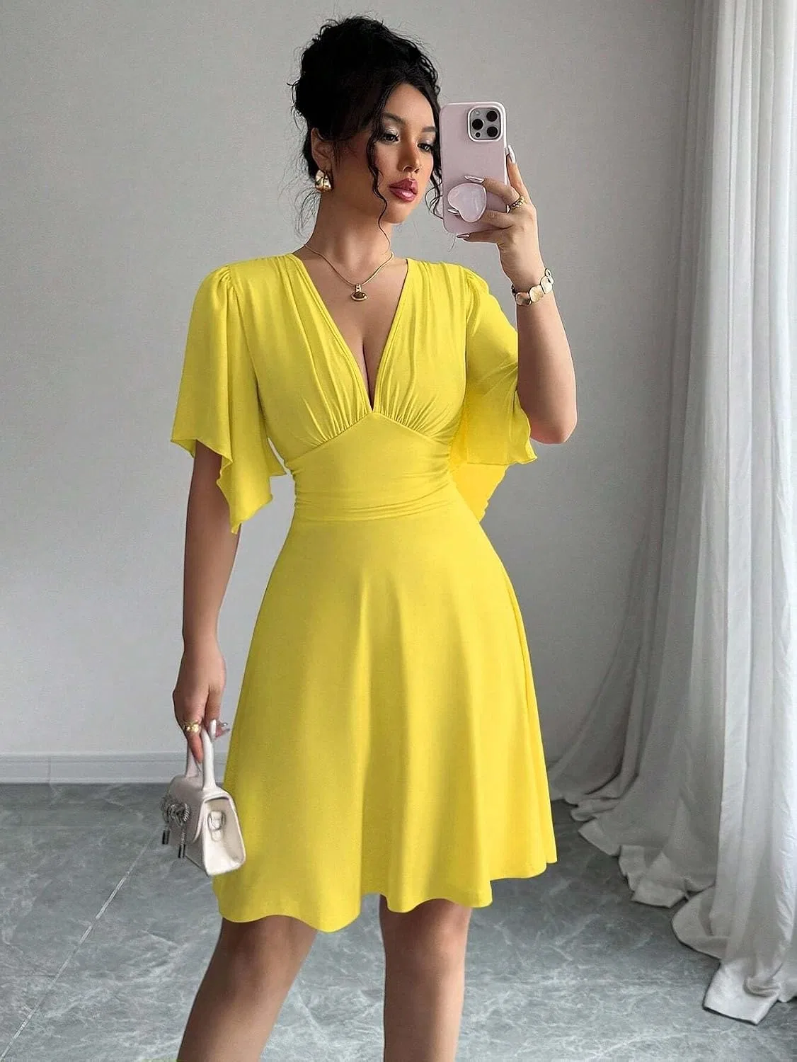 Женское повседневное платье A-силуэта с воланами, Yellow — фото 2