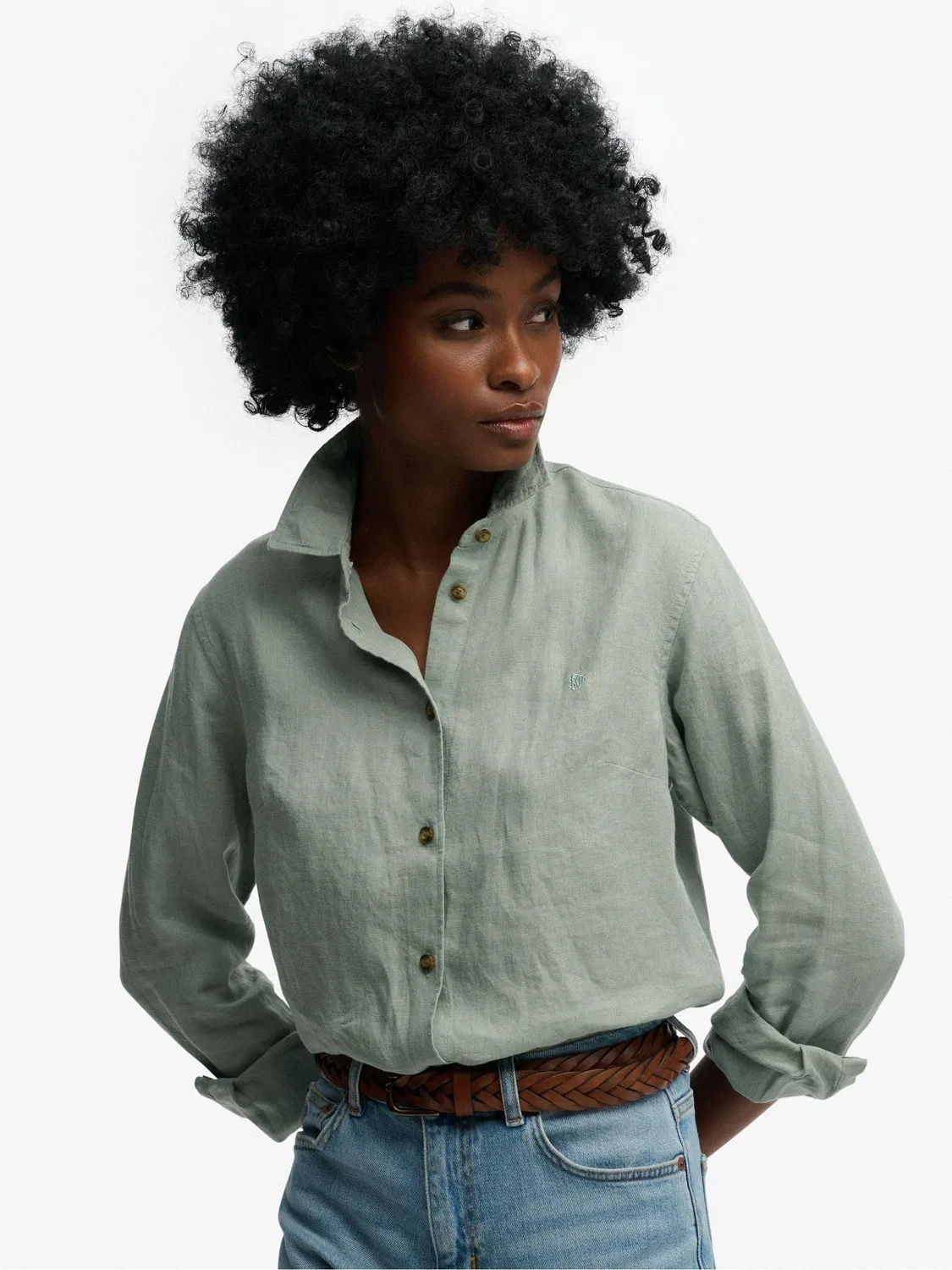 Рубашка boyfriend Premium Linen Superdry, зеленый