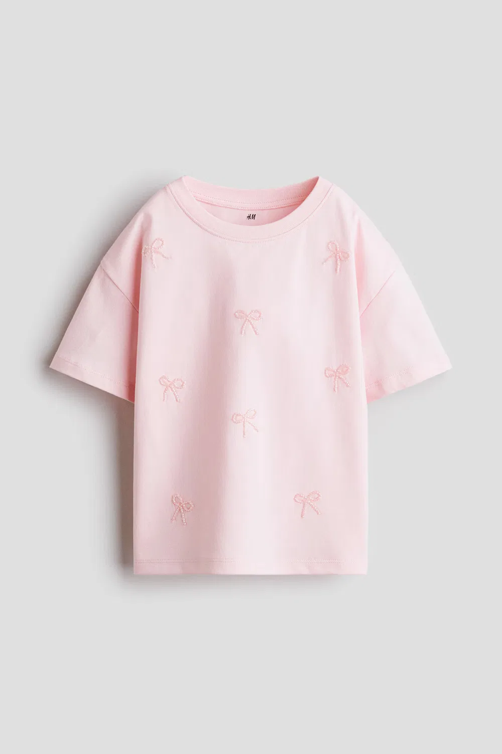 Хлопковая футболка с аппликациями H&M, Hellrosa/Schleifen