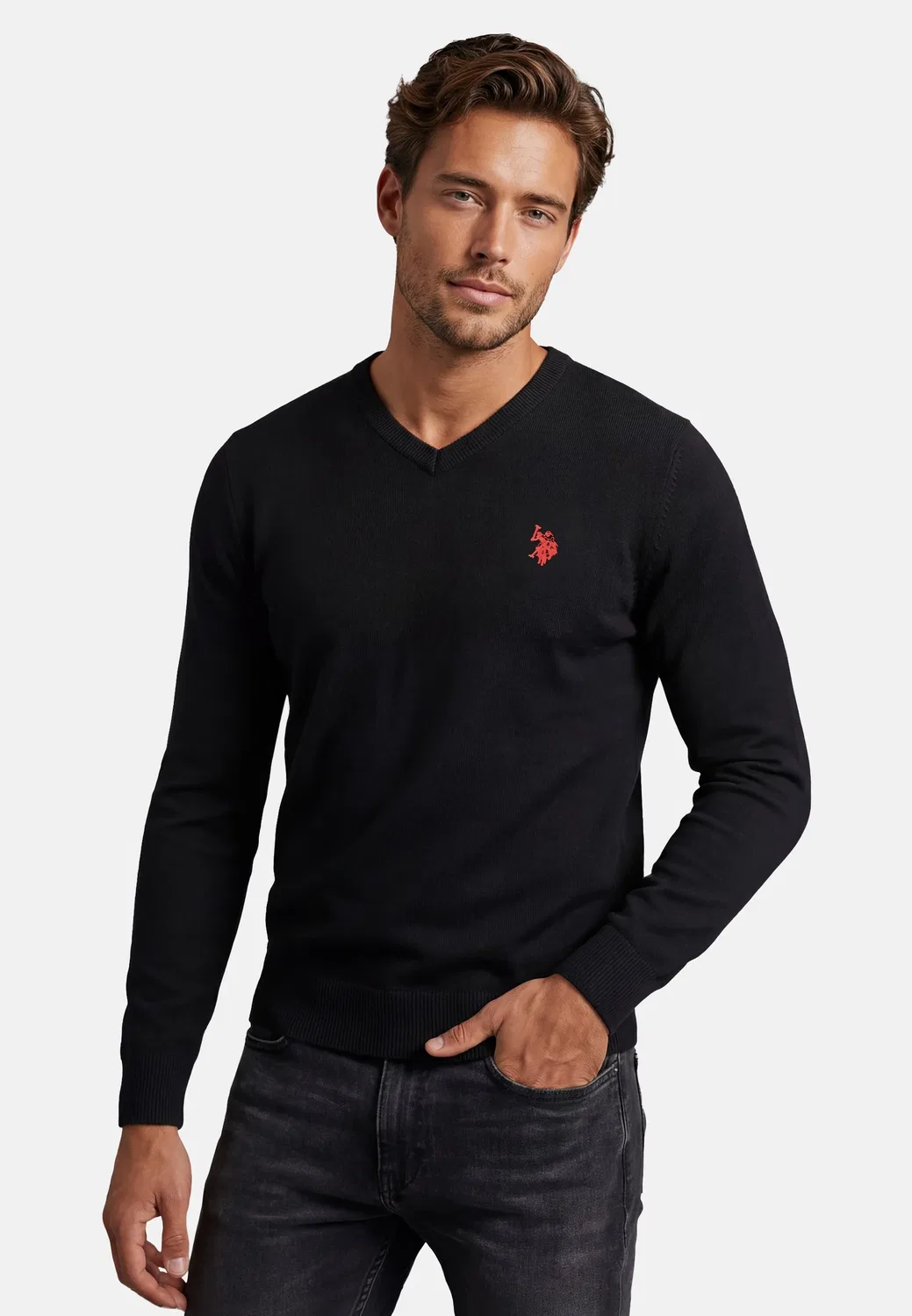 Мужской пуловер с V-образным вырезом Classic Fit U.S. Polo Assn., Black/Red — фото 2