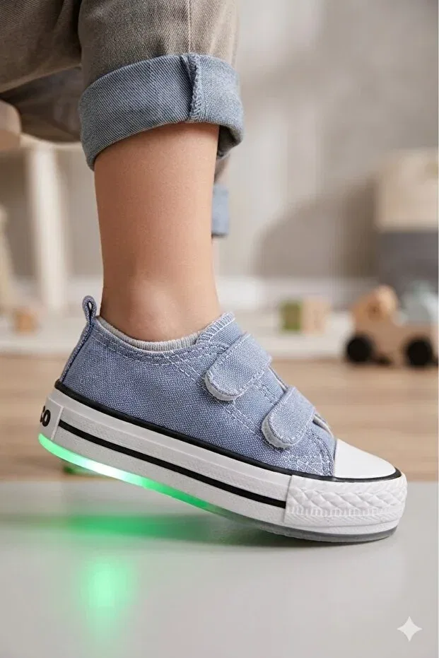 Детские повседневные туфли для мальчиков с подсветкой Vicco, Jeans Blue