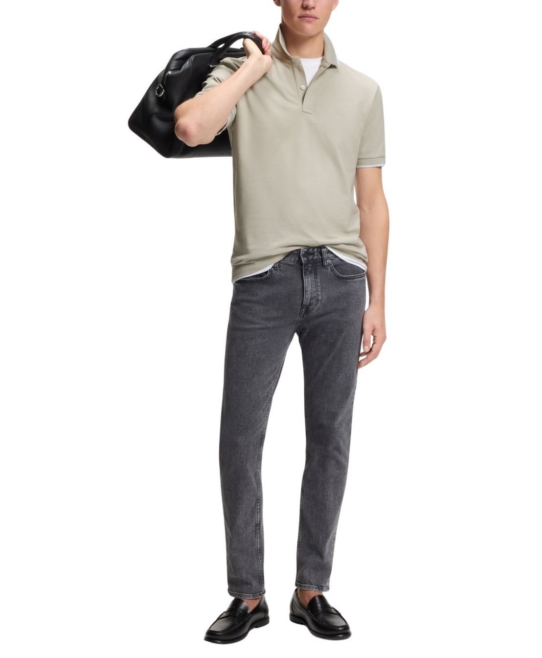 Футболка Boss Slim-Fit In Stretch-Cotton Pique, серый — фото 3