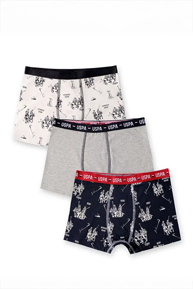 Детский комплект боксеров для мальчиков с принтом U.S. Polo Assn., Navy Blue-Grey-White
