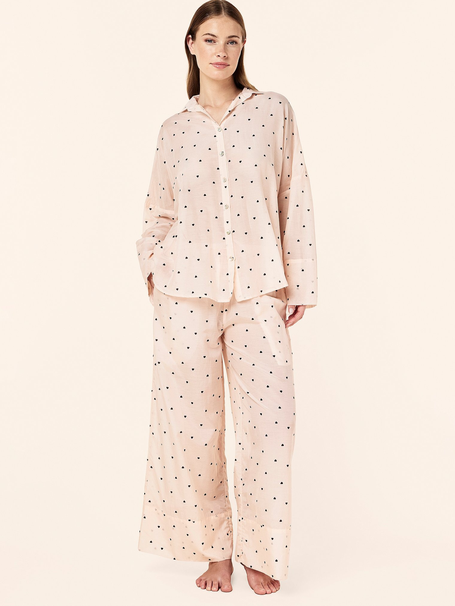 

Пижама Victoria's Secret Papinelle Hearts Full-Length, бежевый/розовый