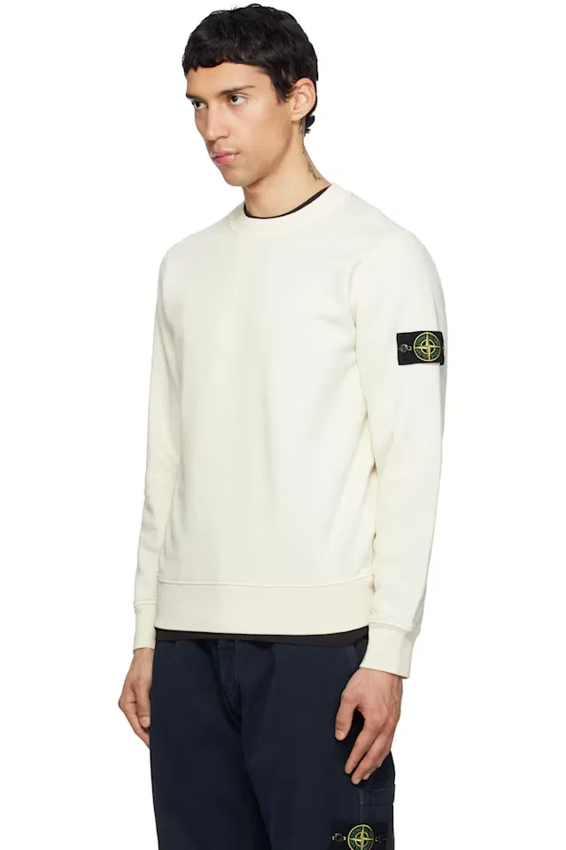 Кремовый свитшот из органического хлопка с начесом Stone Island — фото 4
