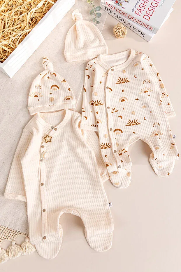 Детский комбинезон с принтом 4-предметный набор Sun patterned Babymod, Ecru — фото 2