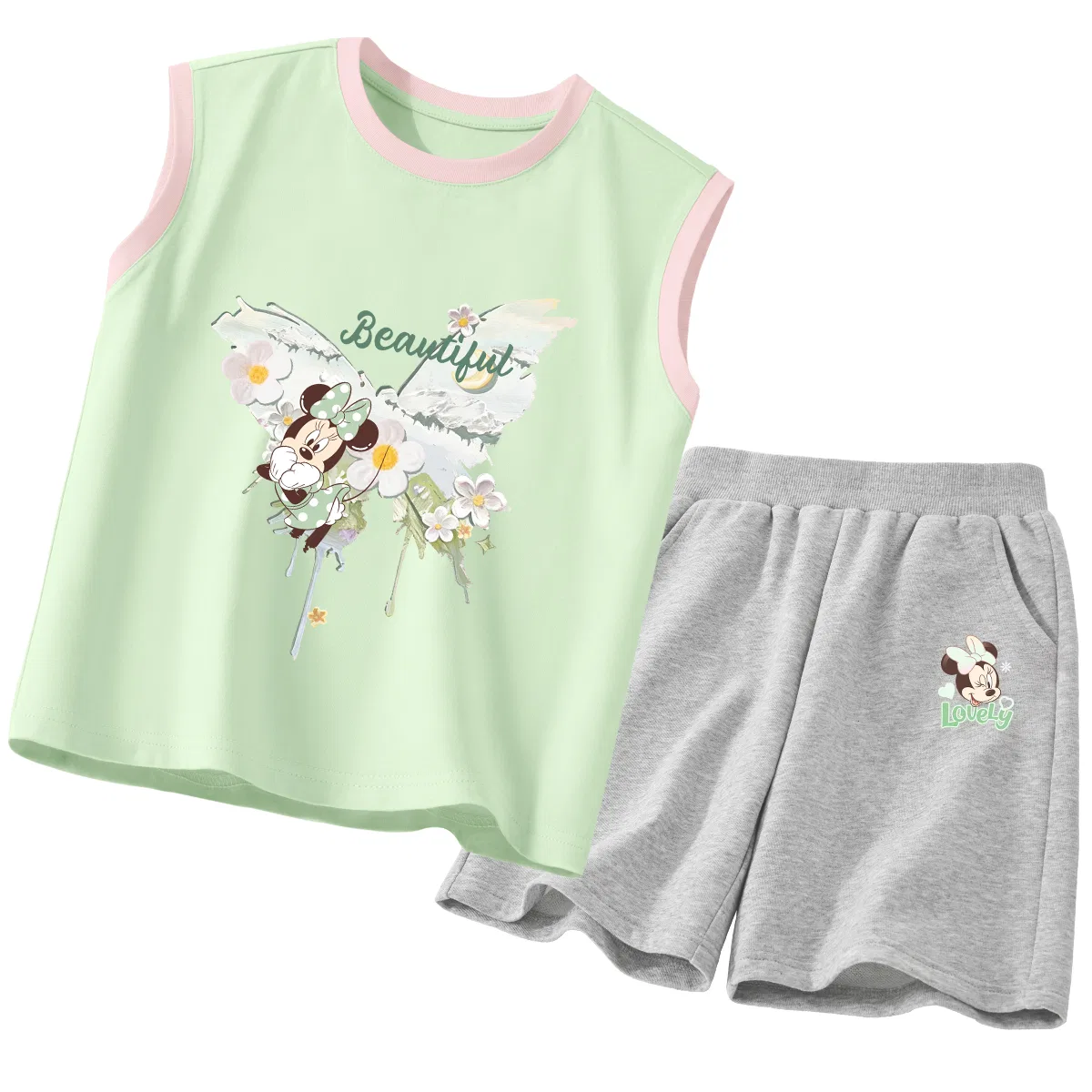 Детский спортивный костюм с круглым вырезом, тонкий, Disney, Daisy Pink Green+DLV Hearty K Gray