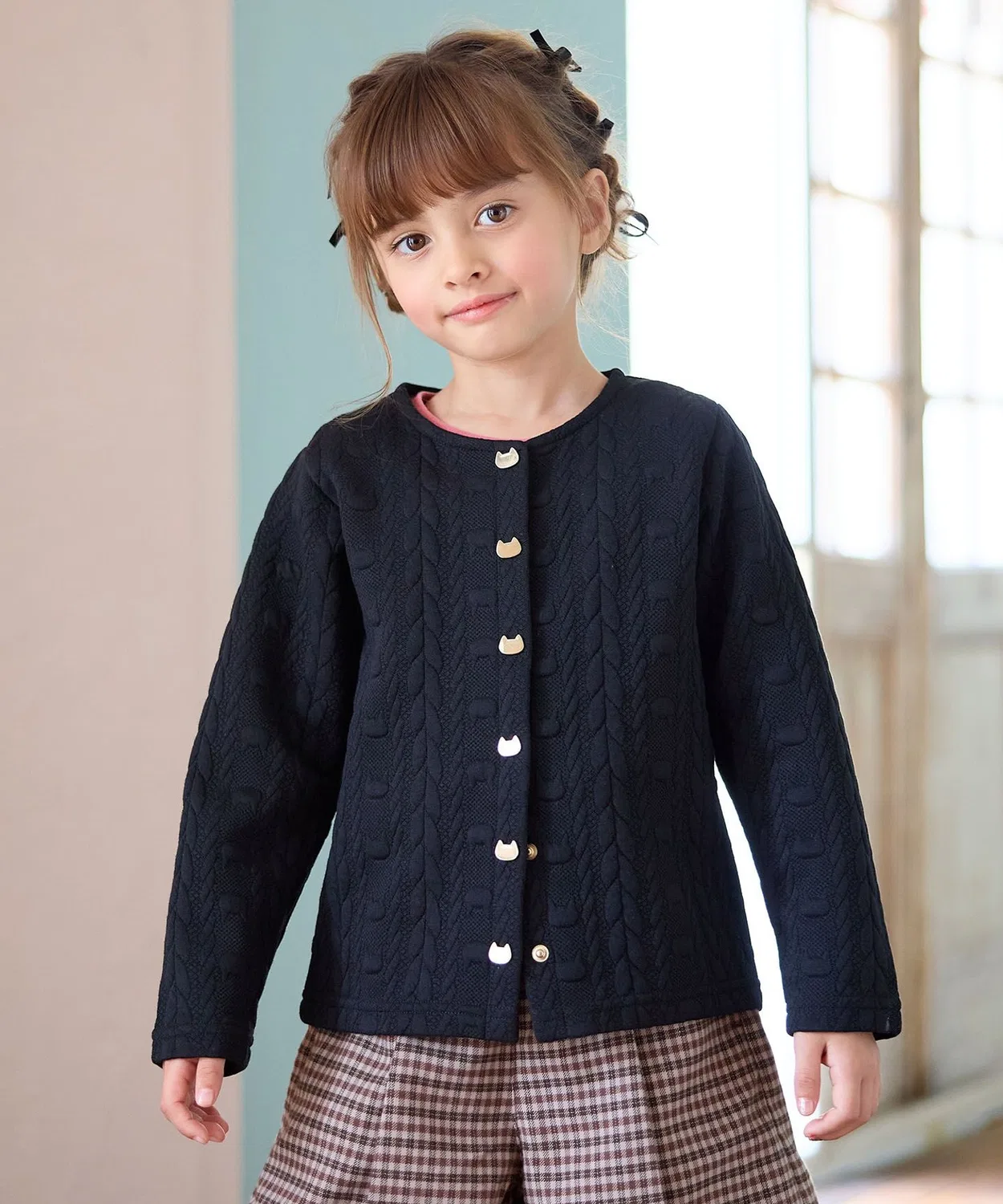 Детский кардиган с длинным рукавом модель Fuku re Jacquard ANY, Black