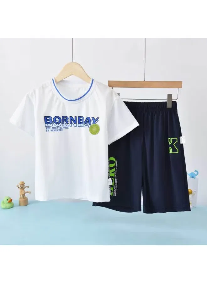 Комплект шорт и футболки с коротким рукавом Bornbay, белый + темно-синий — фото 2