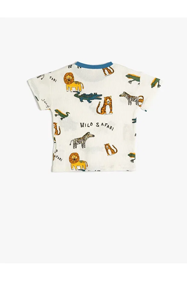 Детская футболка для мальчиков с принтом animals printed Koton, Ecru Patterned — фото 2
