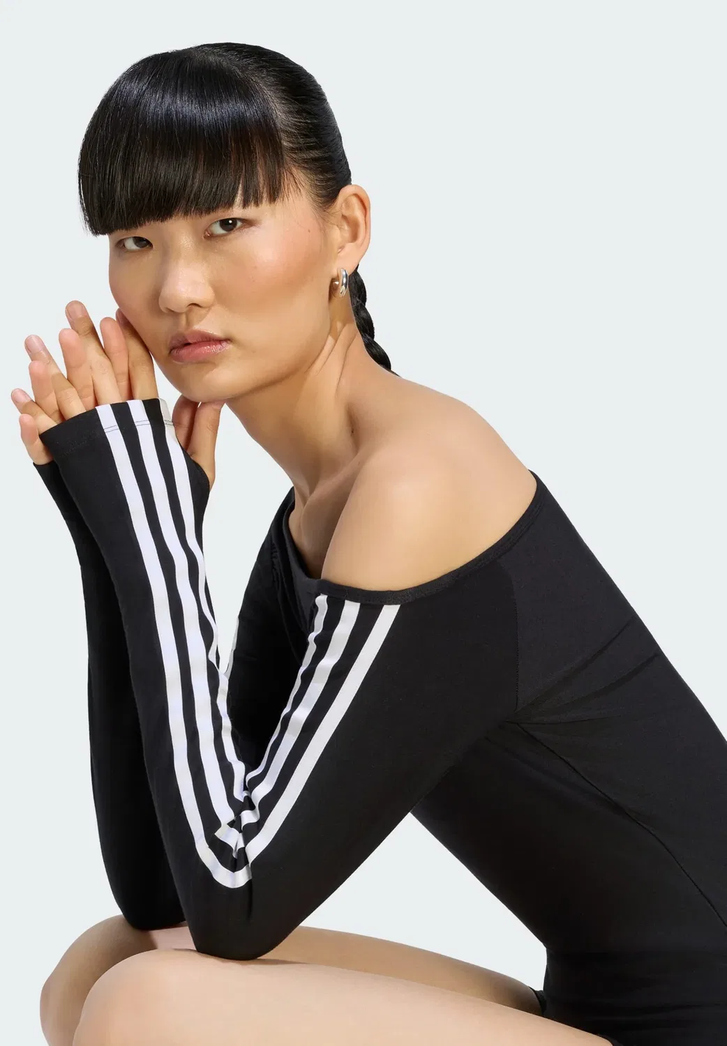 Асимметричный топ на одно плечо - топ с длинными рукавами Adidas Originals, Black — фото 4