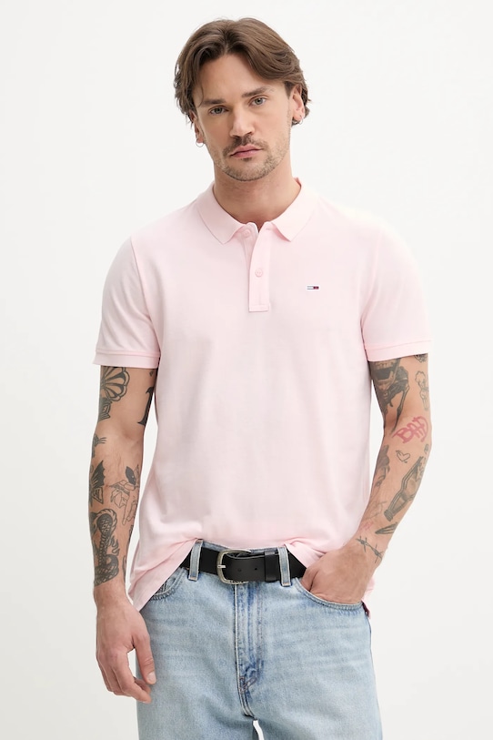 

Хлопковая поло Tommy Jeans, розовый