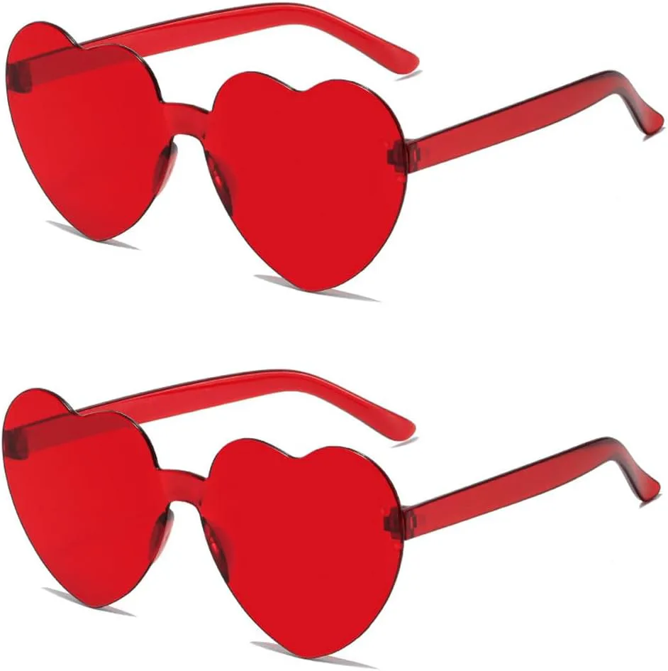 

ALVOGIMOR, комплект из 2 солнцезащитных очков в форме сердца, разноцветные солнцезащитные очки без оправы, прозрачные очки в форме сердца, яркие цвета, Red
