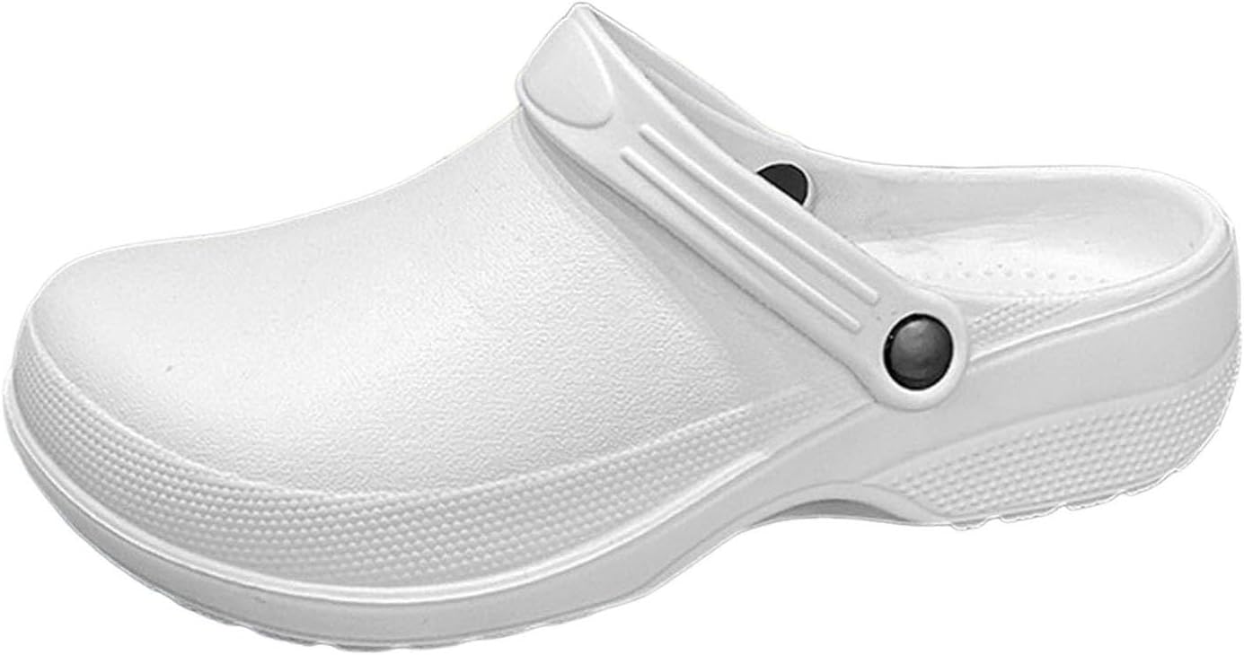 

Рабочие туфли для повара, нескользящие сабо, для мужчин и женщин, кухонная обувь, размер 12, без шнурков Generic, белый