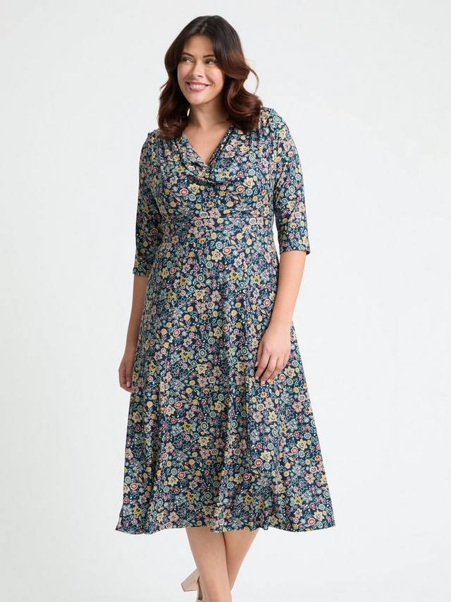 

Флоральный джемпер-платье миди с воротником-хомут Scarlett & Jo, Teal/Multi