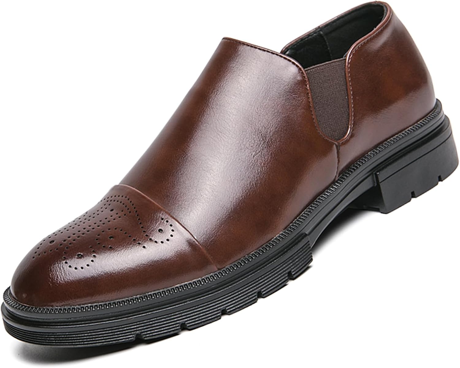 

Мужские кожаные лоферы на высокой подошве с вырезами и перфорацией, модные туфли-оксфорды с низким верхом, противоскользящие, с боковыми эластичными вставками для формальной, деловой, свадебной, повседневной носки Ptnoka, черный