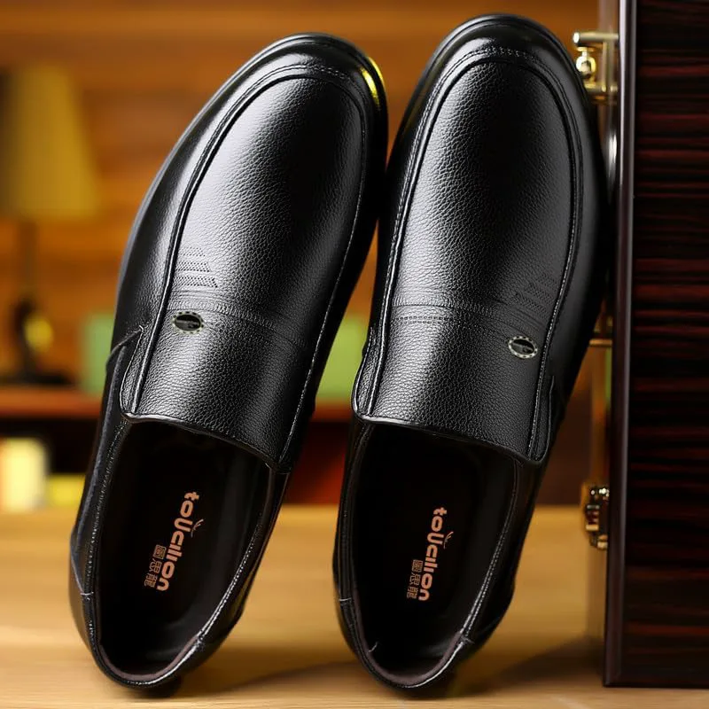 Men's Casual Flat Leather Shoes - Lightweight and Comfortable - Business - Commuting and Daily Use Fusecottc, черный — фото 3