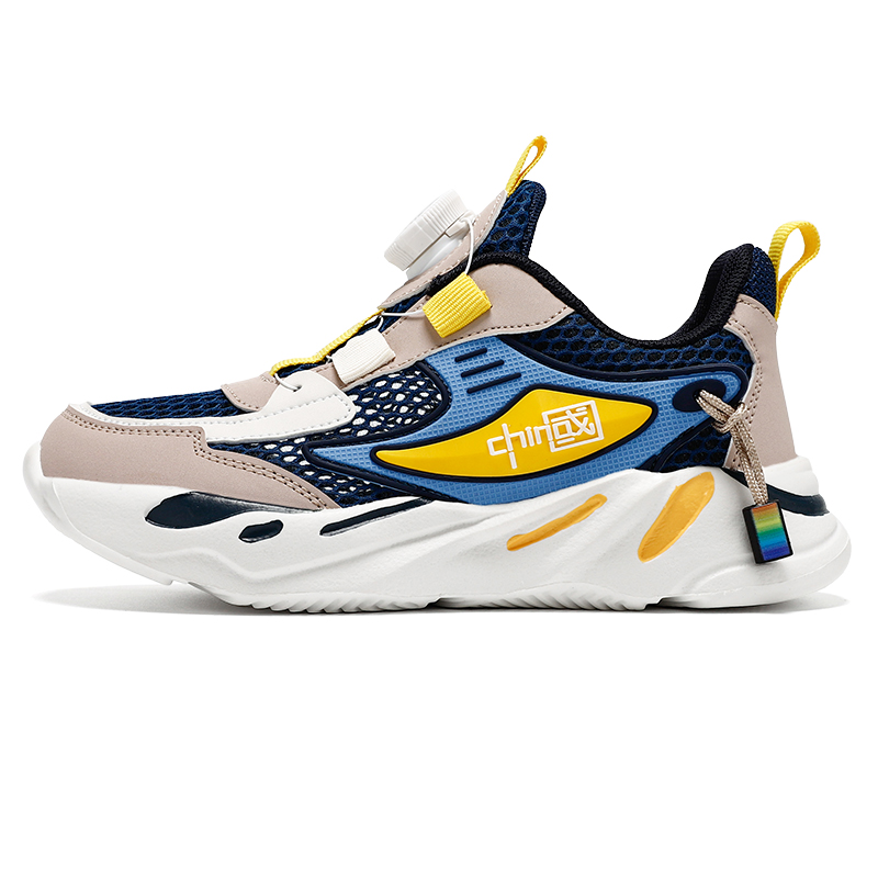 

Кроссовки для бега с низким верхом, амортизирующие, устойчивые к истиранию и отскоку, детские Yi Jiabao, бежевый/синий