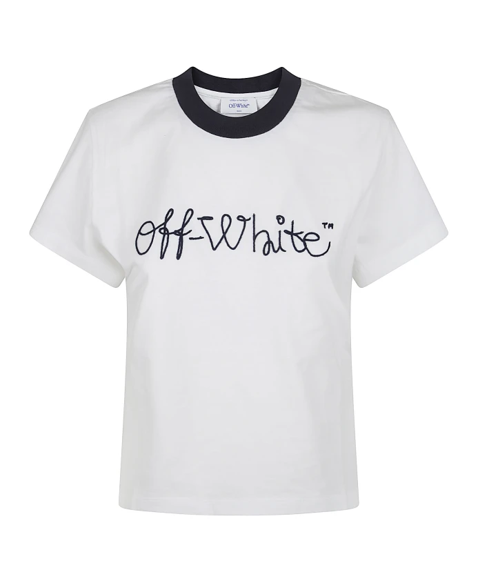 

Приталенная футболка с вышитой надписью-логотипом. Off White, белый