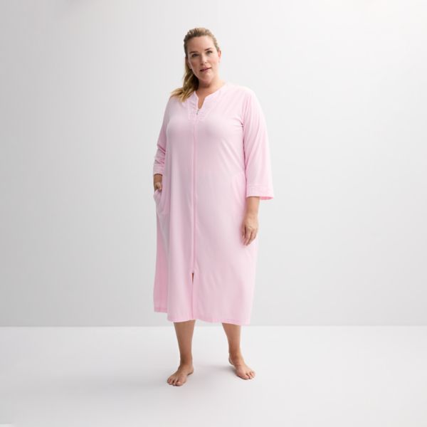 

Плюс сайз махровый длинный халат на молнии Miss Elaine Essentials, розовый