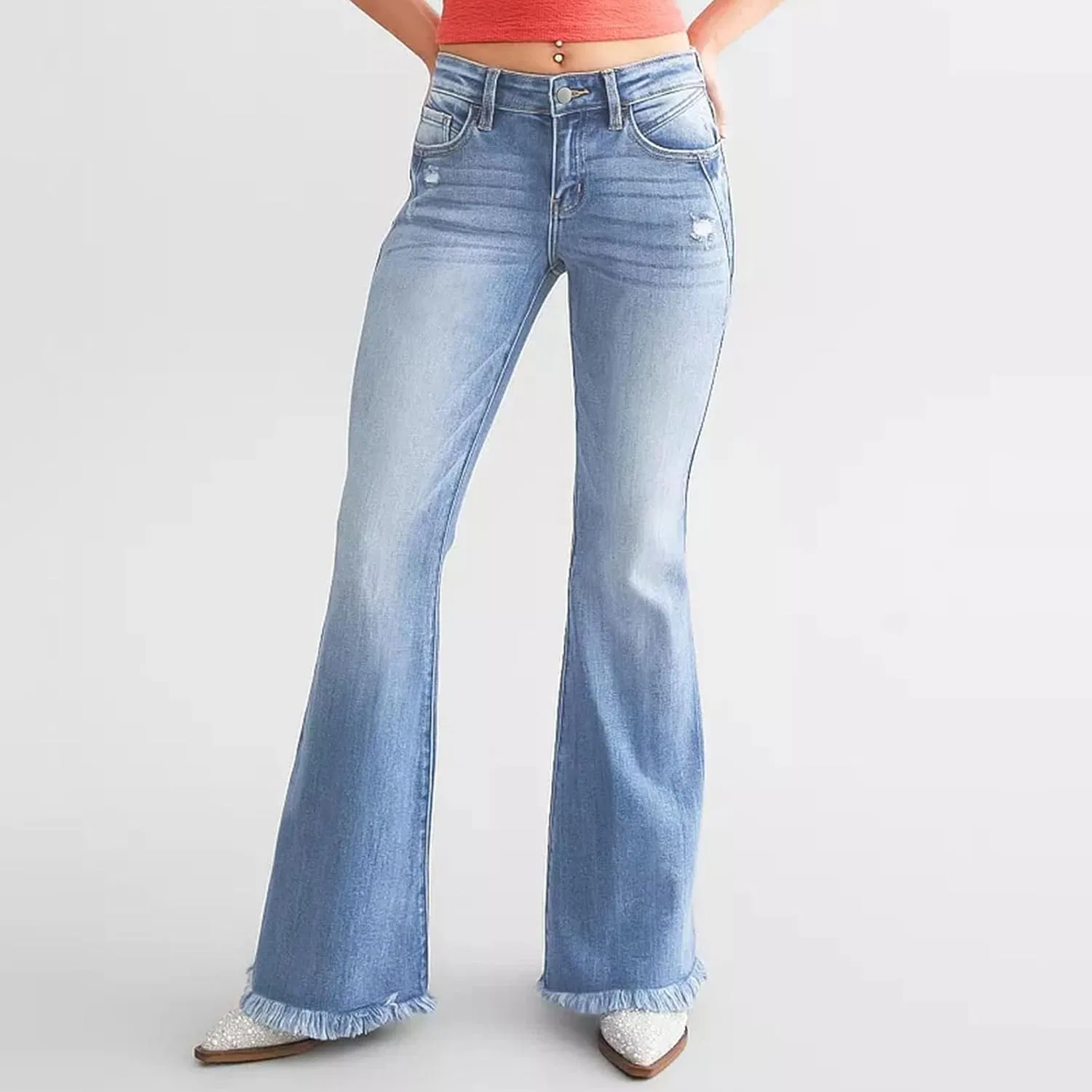 Джинсы клеш женские, Womens Flare Bell Bottom Jeans, синий — фото 2