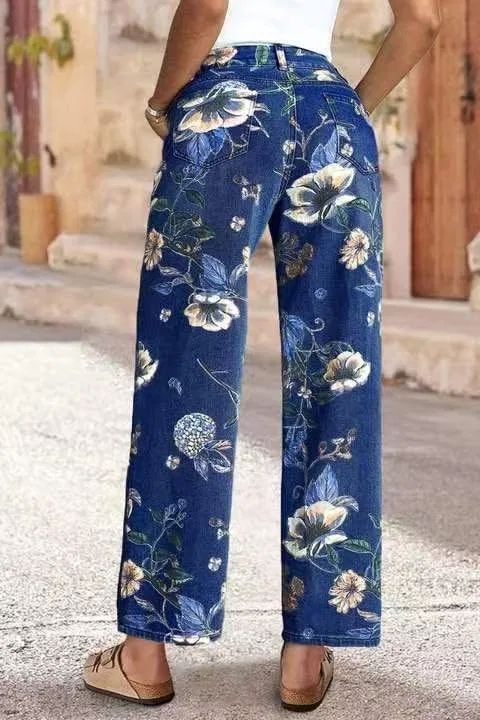 Джинсы с цветочным принтом, Oversized, Dark Blue — фото 2