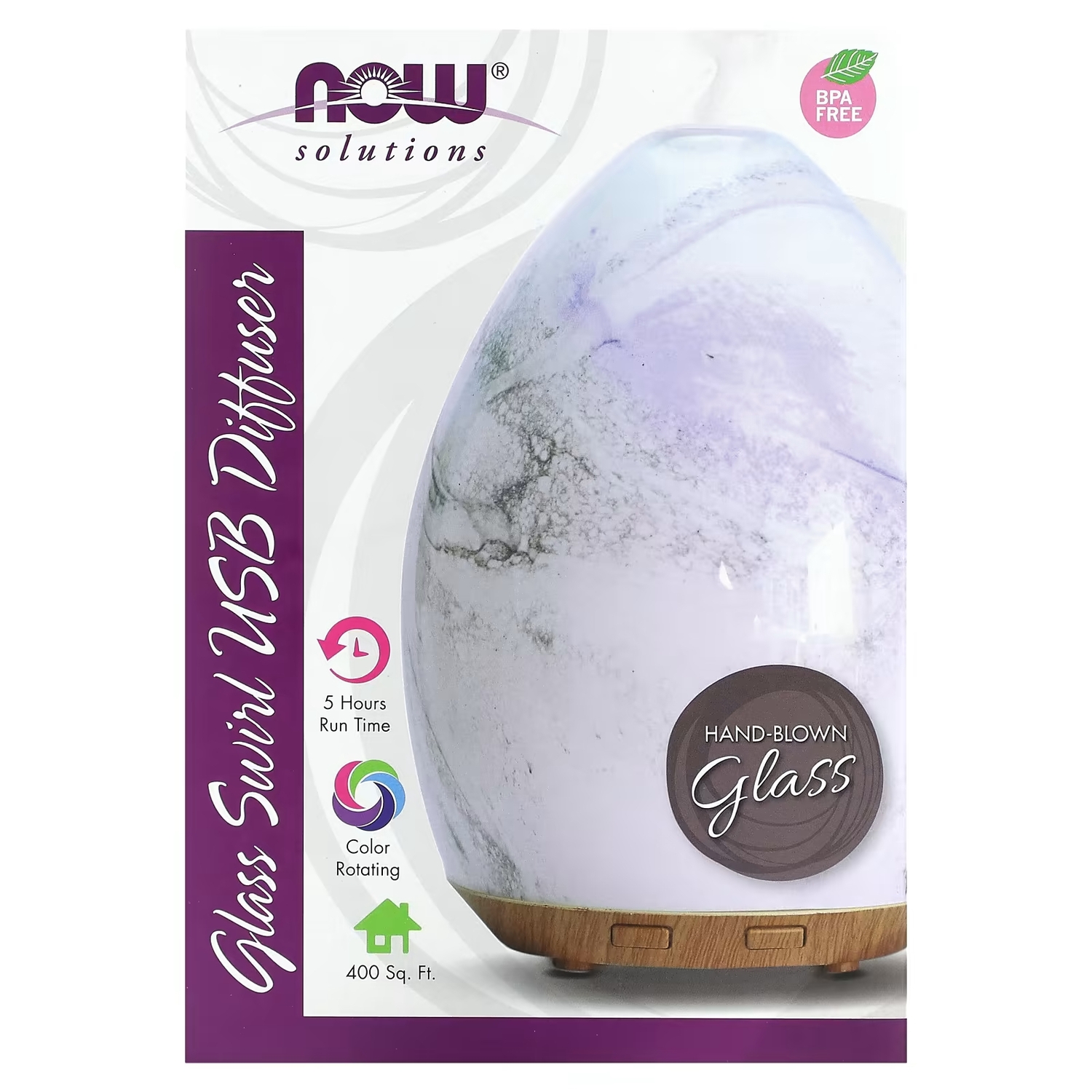 

Диффузор масляный NOW Foods Solutions USB Glass Swirl