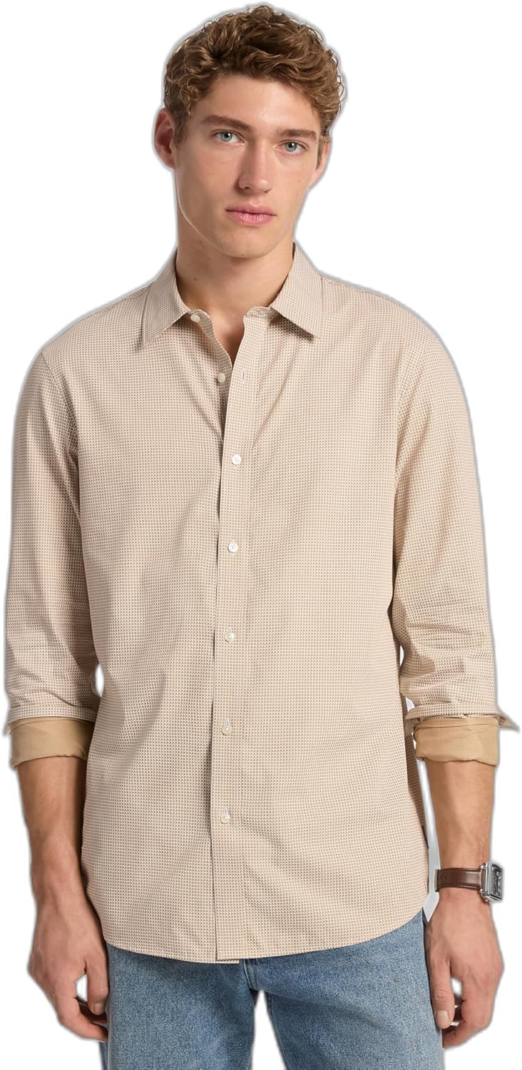 

Michael Kors мужская классическая рубашка с длинным рукавом и геометрическим принтом, Khaki