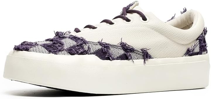 

Мужские модные низкие кеды из дышащего канваса с шнуровкой, массивной платформенной подошвой, классическим закругленным носком, удобные, легкие, противоскользящие, для тенниса, прогулок и вождения Qklmwes, фиолетовый