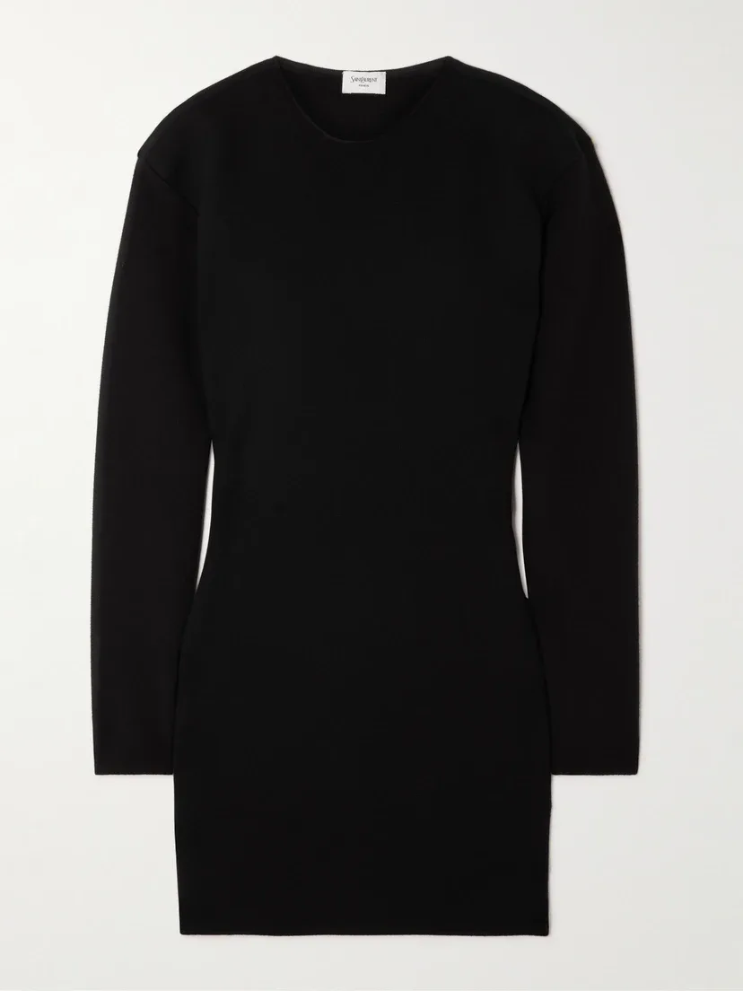 Мини-платье из смесовой шерсти SAINT LAURENT, черный