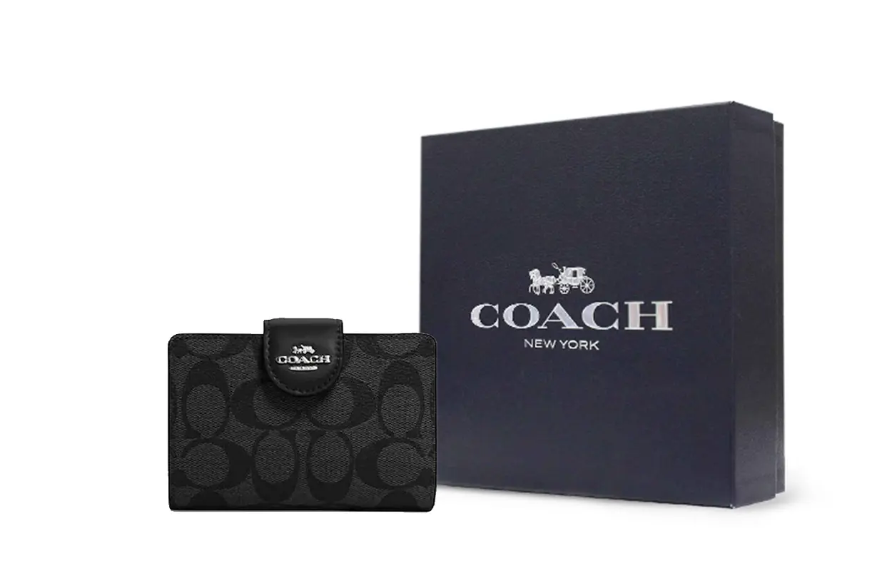 

COACH Холщовый кошелек с кожаными кардхолдерами и монетницей миниатюрный женский хаки и черный