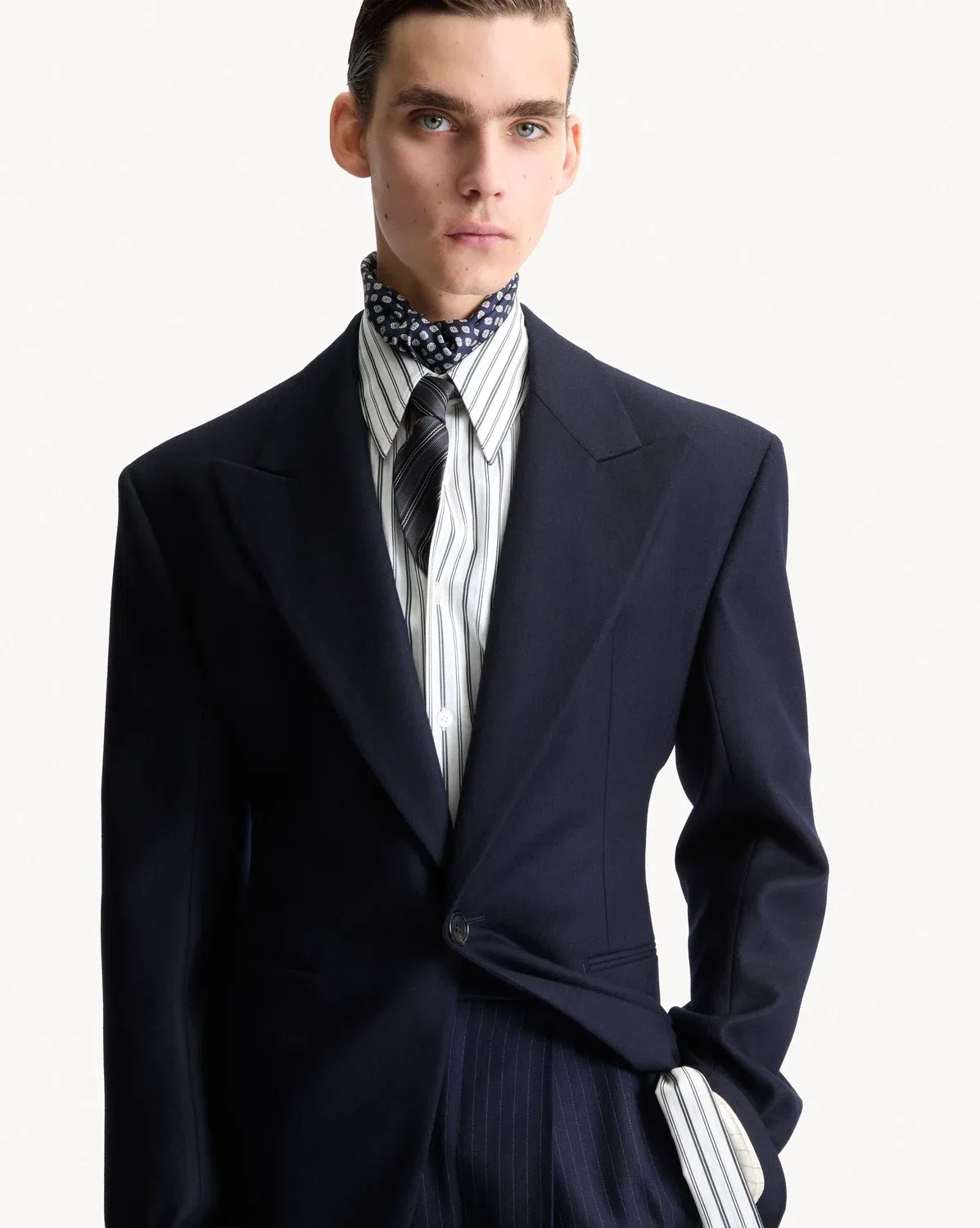 Пиджак однобортный из шерстяной фланели Saint Laurent, синий — фото 2