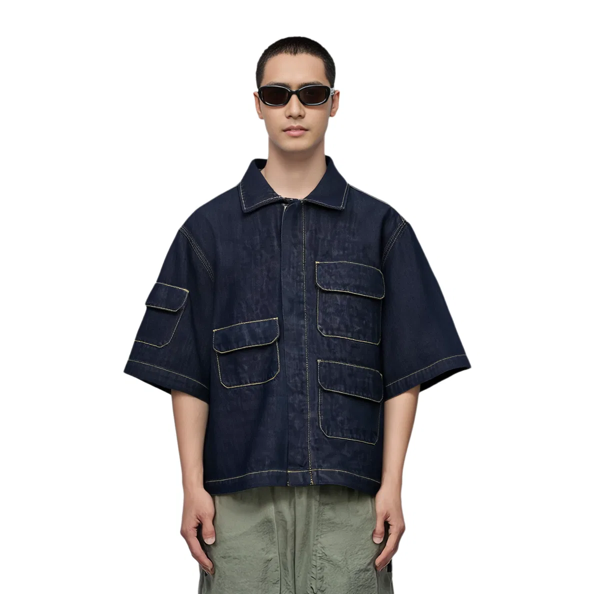 Мужская рубашка из денима с воротником Blue ZARA, Blue — фото 4