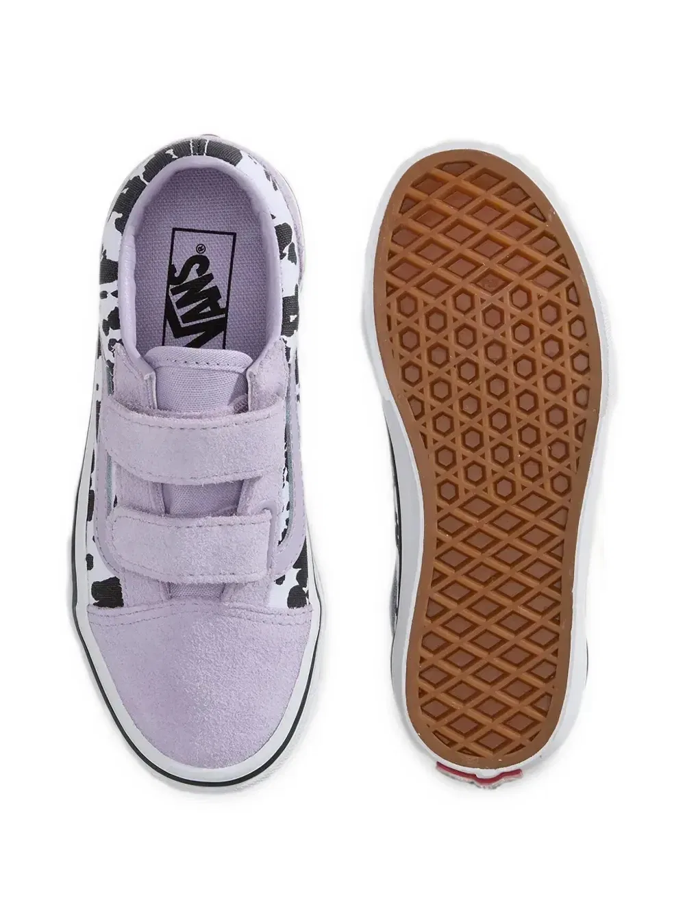 Кроссовки Old Skool V с коровьим принтом и ремешками на липучках Vans Kids, фиолетовый — фото 4