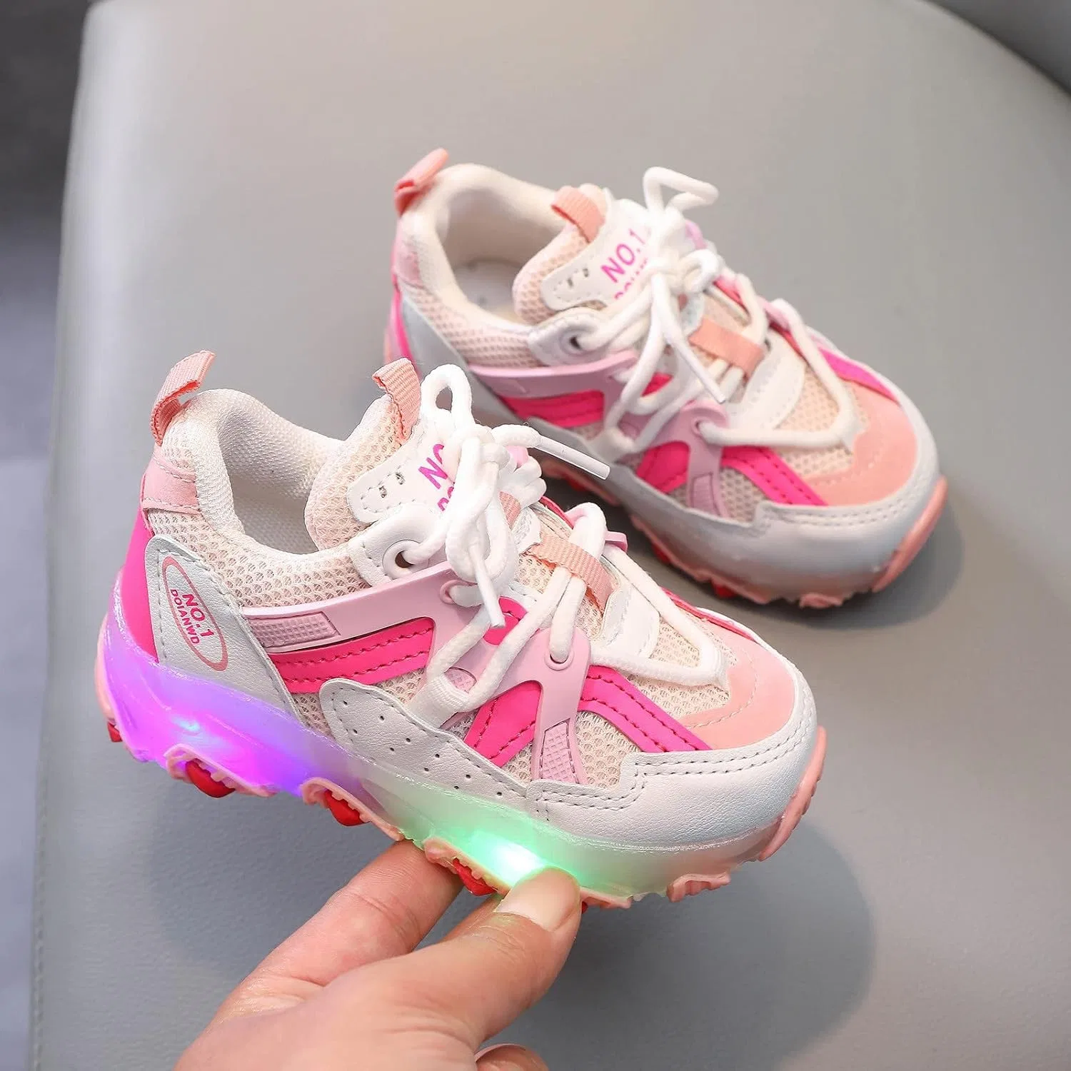 Детские кроссовки для мальчиков и девочек со светодиодной подсветкой, Pink — фото 3