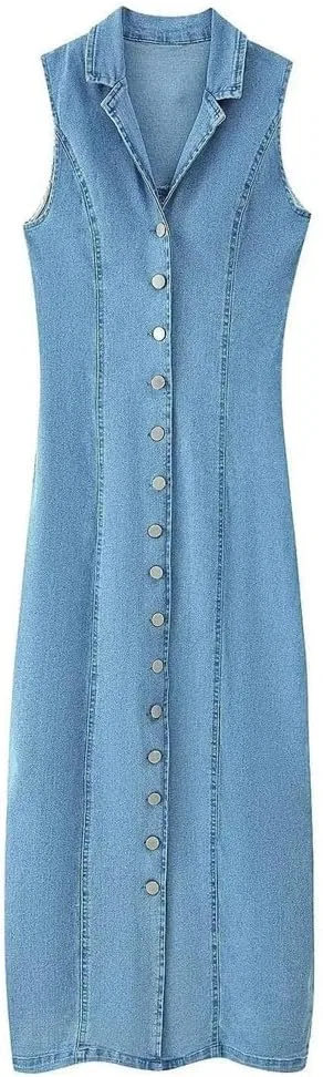 Женское летнее джинсовое платье макси Slim Fit, Blue — фото 2