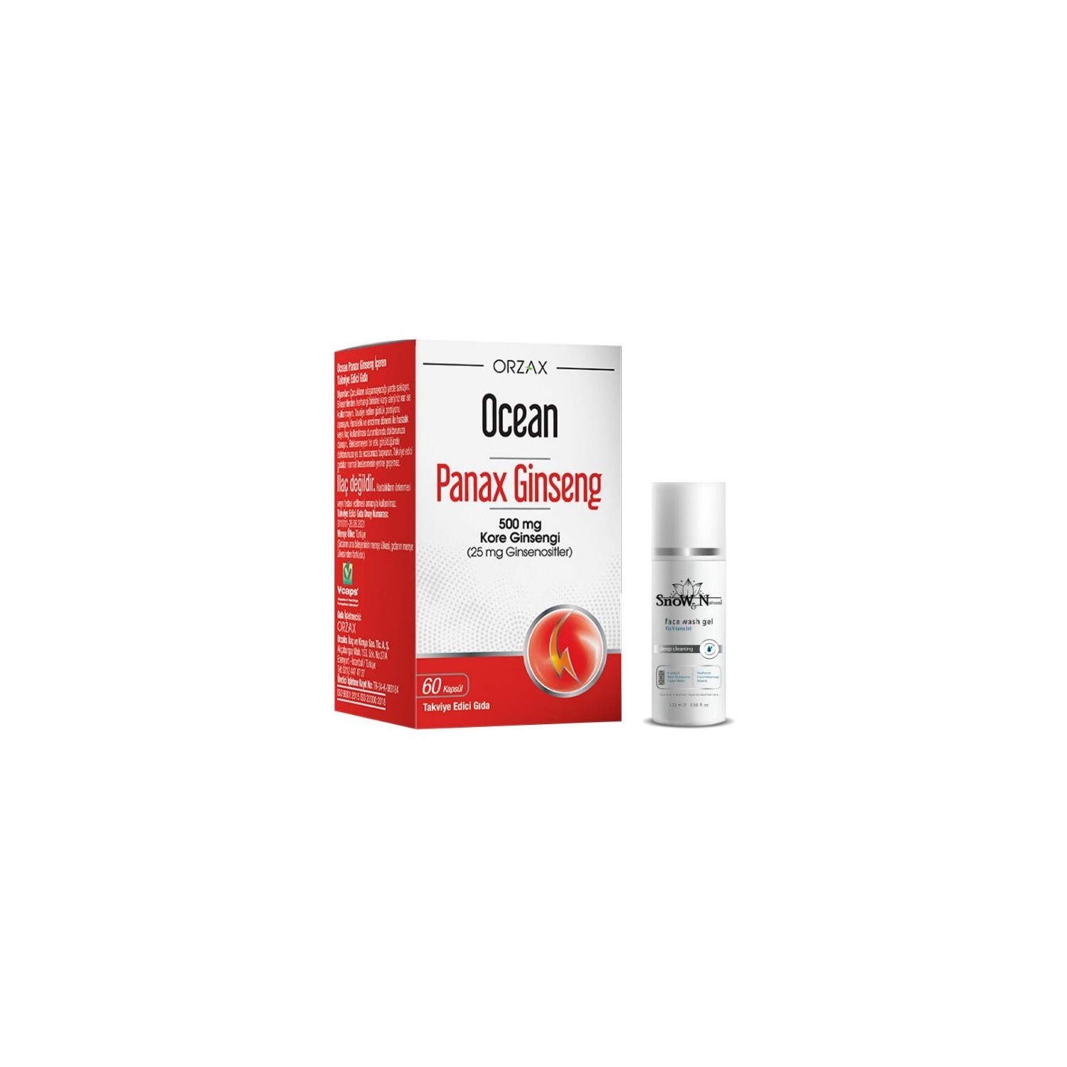 

Добавка Orzax Panax Ginseng, 60 капсул + Очищающий гель для лица, 100 мл