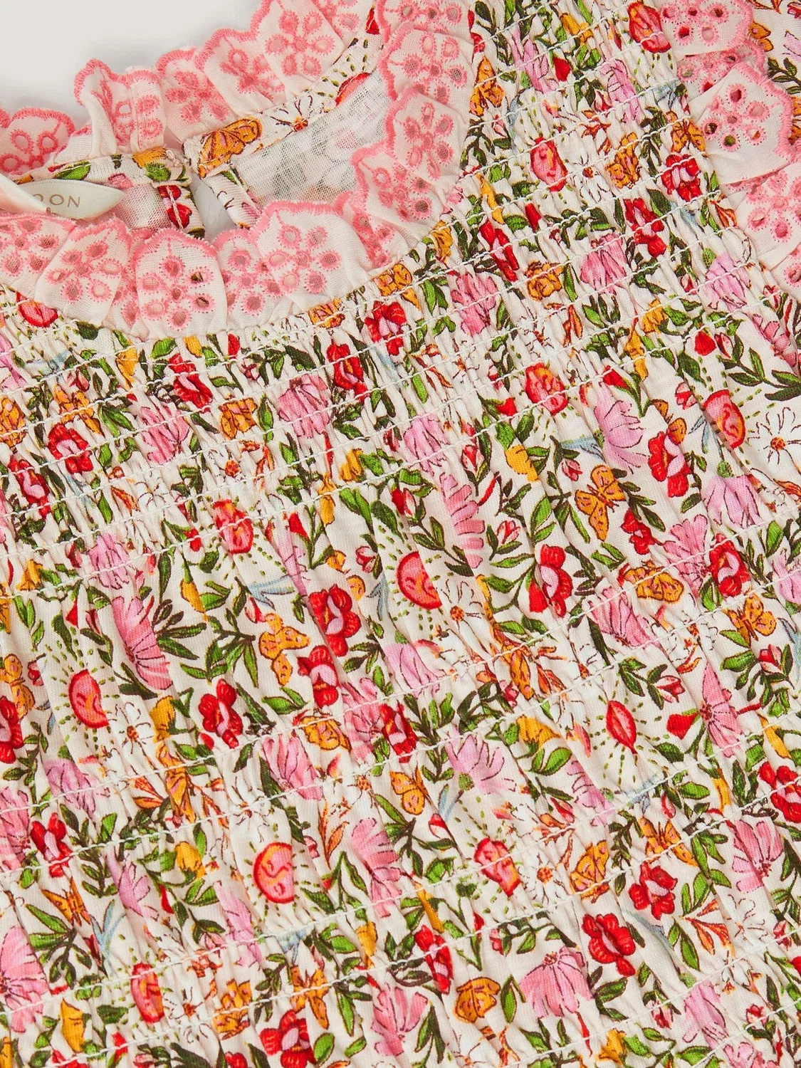 Платье с вышивкой Monsoon Pink Floral Broderie Smocked Jersey Monsoon, розовый — фото 4