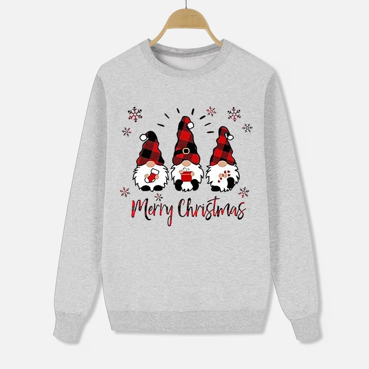 Женский свитшот с принтом Family Christmas Sweatshirts Coordinated 3 Pieces Parents and Child Hooded Sweatshirt with Reindeer Snowman Print Magic AIbero Family Christmas Outfit for Parties and Photos (Children), A01-grey — фото 2